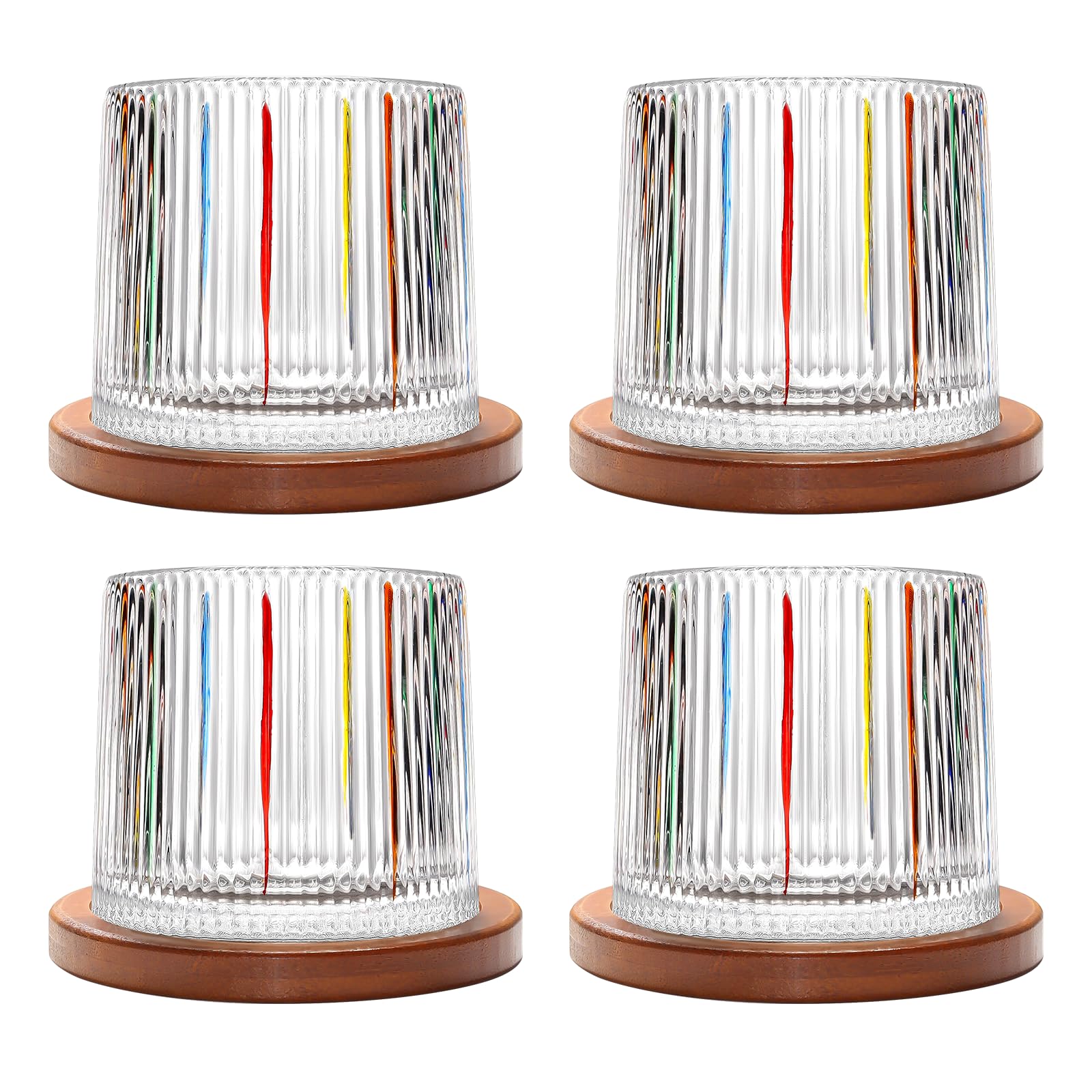 Rotatable Old Fashioned Crystal Whiskey Glass Set of 4, 275ml/10oz, Wood Coaster, Thickened, Used as Rum & Cocktail Cup, Coffee & Milk Cup to Relax and Reduce Stress