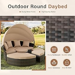 Crownland Outdoor Patio Canopy Bed Round Daybed