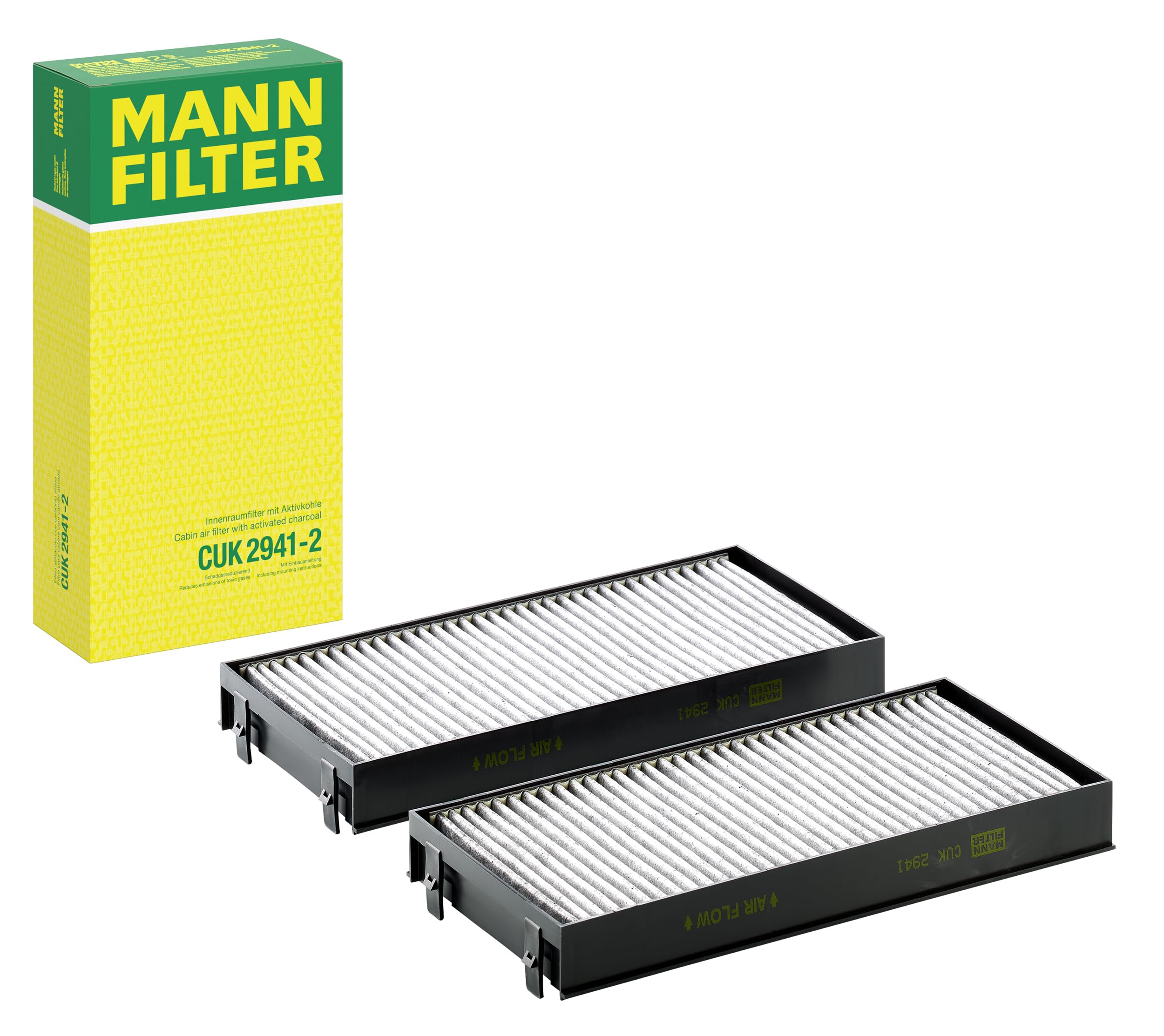 MANN-FILTER CUK 2941-2 Cabin Air Filter - Pollen Filter with Activated Carbon - (set of 2) for Cars + Transporters