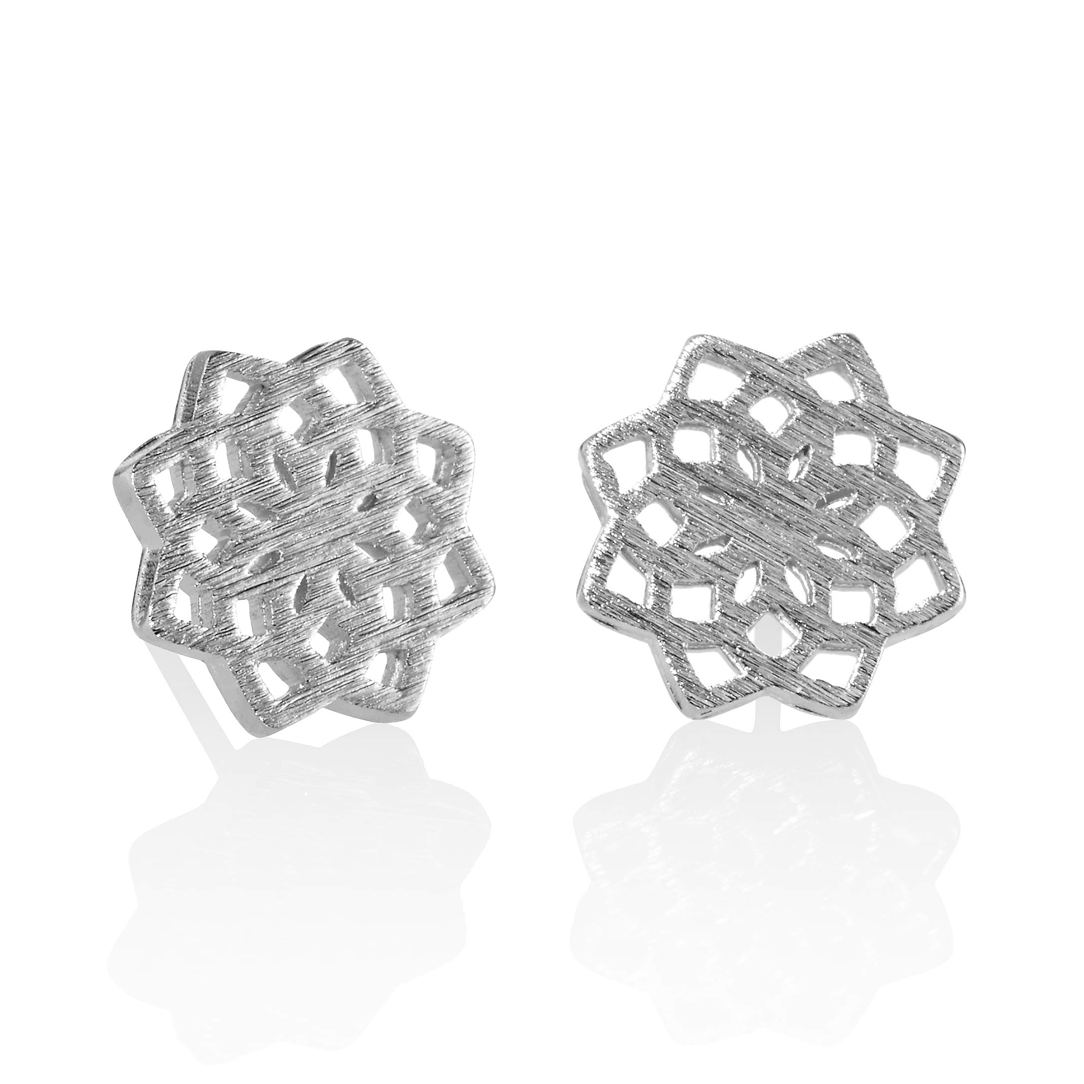 Namana Cute Mandala Stud Earrings for Women, Brushed Finish Sacred Geometry Studs for Women, Nickel Free and Lead Free Silver Stud Earrings for Women, Mandala Flower Jewellery with Gift Box.