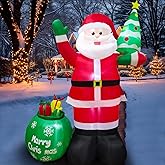 8FT Christmas Inflatables Santa Claus with Christmas Tree & Gift Bag Christmas Blow up Decoration with Built-in 6 LED Lights Large Xmas Blow up Santa Claus for Yard Party, Xmas New Year Kids Gifts