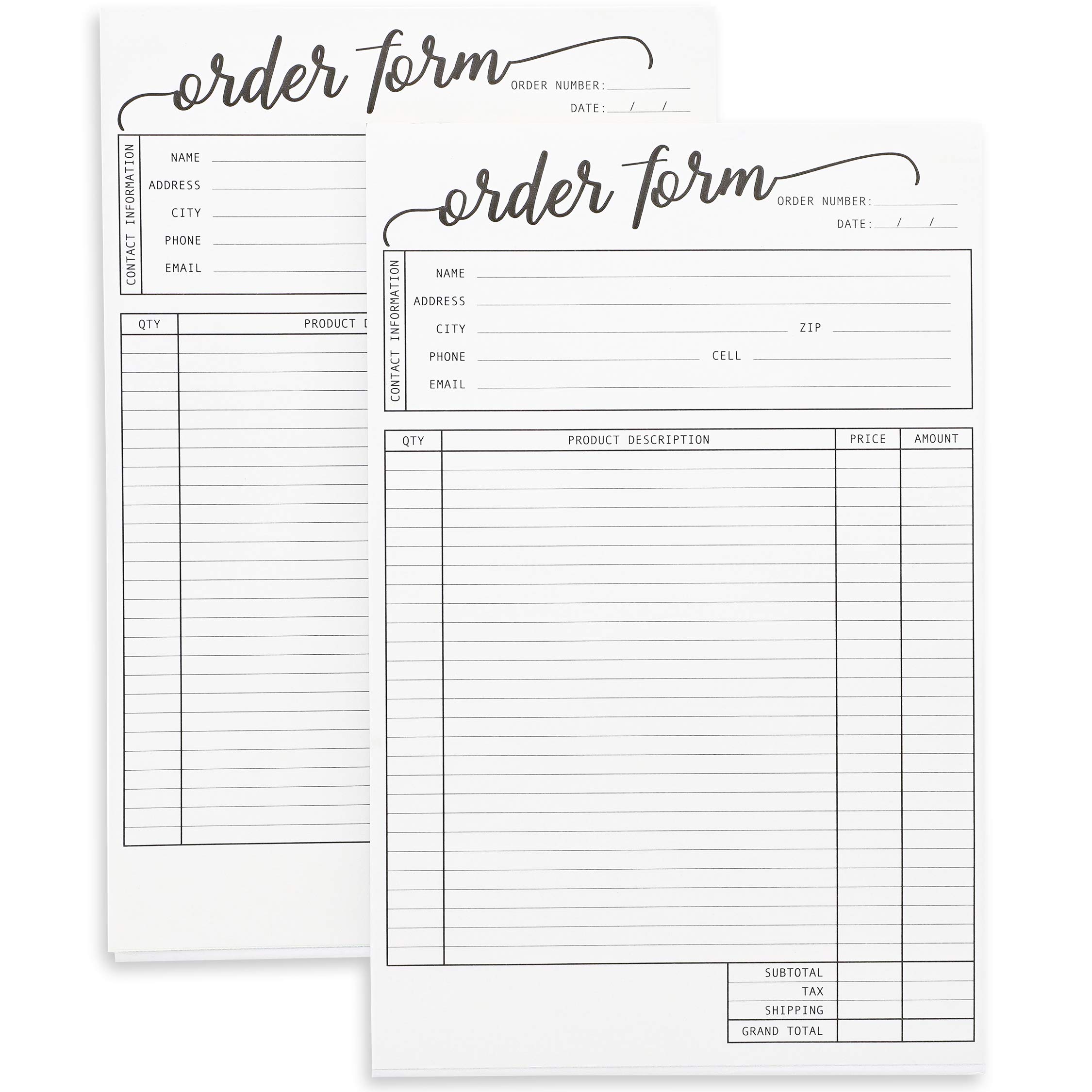 Juvale 2-Pack Carbonless Invoice Purchase Order Form Pads, 100 Sheets Each, Script Header, 5.5 x 8.5 inches