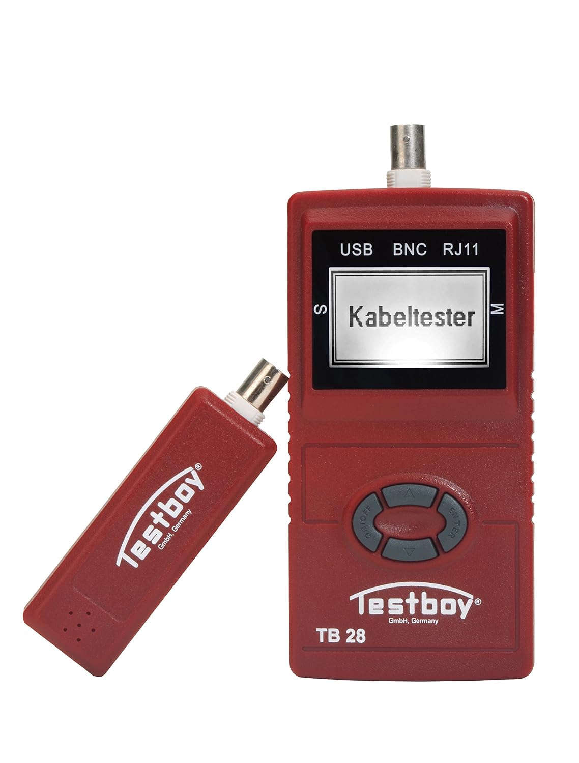 Testboy Network Tester 28 - Multifunctional digital cable length measurer, tone generator & port finder, red, battery powered