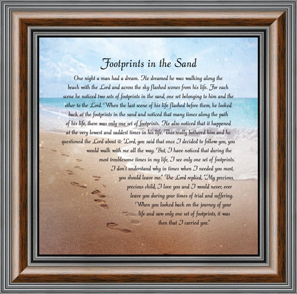 Footprints in the Sand Inspirational Wall Art, Beach Decor, Christian Gifts for Women and Men, Christian Wall Decor, Get Well Soon, Encouraging Scripture Wall Art, Framed Sympathy Gift 8639W