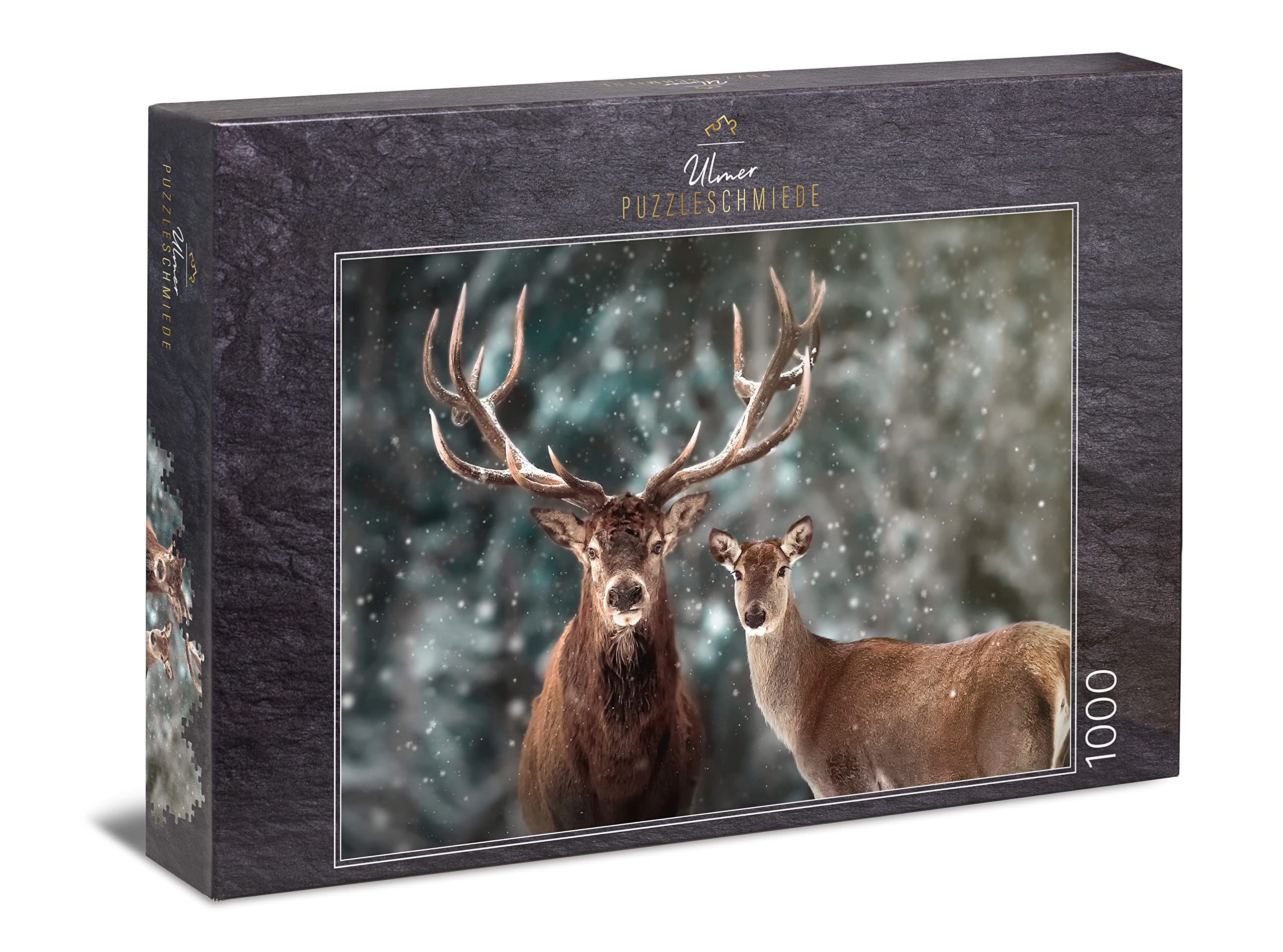 Ulmer Puzzleschmiede - Puzzle "Stags": 1000 pieces jigsaw puzzle - a pair of stags in the winter landscape