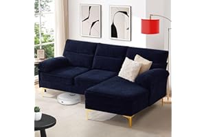 HANHERRY 85" Sofa for Living Room, L Shape Sectional Couch Convertible 3 Seater Comfy Sofa, Modern Chenille Fabric Sofa with Reversible Chaise & Fluffy Armrests for Apartment, Small Space (Dark Blue, 85 inch)