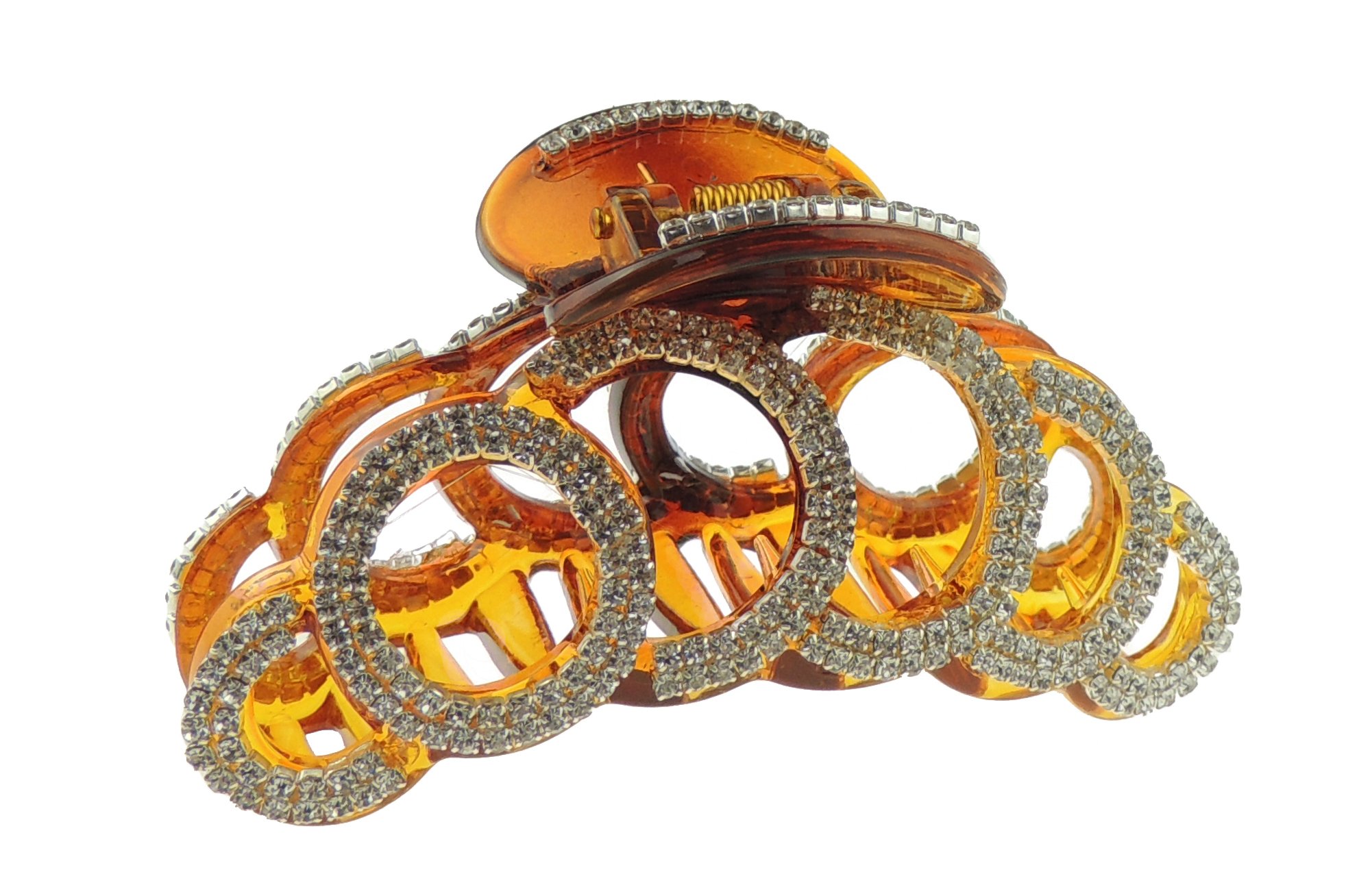 Extra Sparkly Women Girls Crystal Diamante Rhinestone Gems Wave Jaw Clip Octopus Clamp Grip Bridal Wedding Party Styling Fine Thin Hair Accessories Butterfly Claw (Brown)