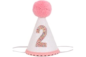LINLULU Birthday Hat for Girls - Glitter Birthday Hat with Pink Pom Topper, Birthday Decoration for Girls