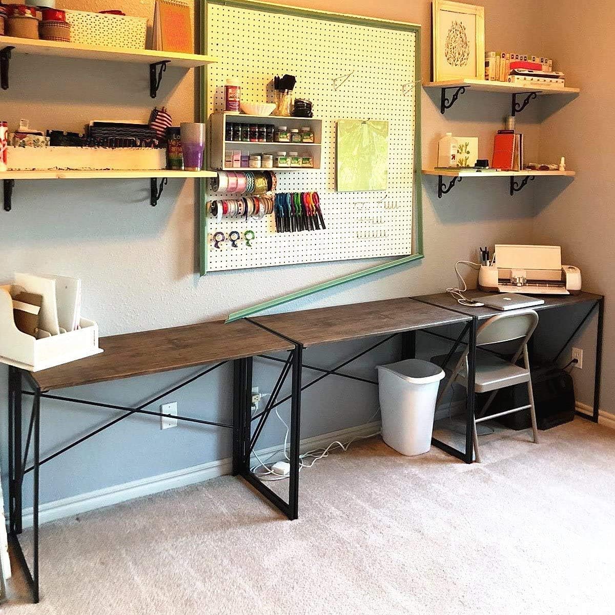 Writing Computer Desk Modern Simple Study Desk Industrial Style Folding Laptop Table for Home Office Notebook Desk Brown Desktop Black Frame: Furniture & Decor