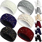 Suhine 12 Pcs Winter Headbands and Touchscreen Gloves Set for Women Men 6 Ear Muffs Knit Headbands and 6 Touchscreen Gloves(Classic)