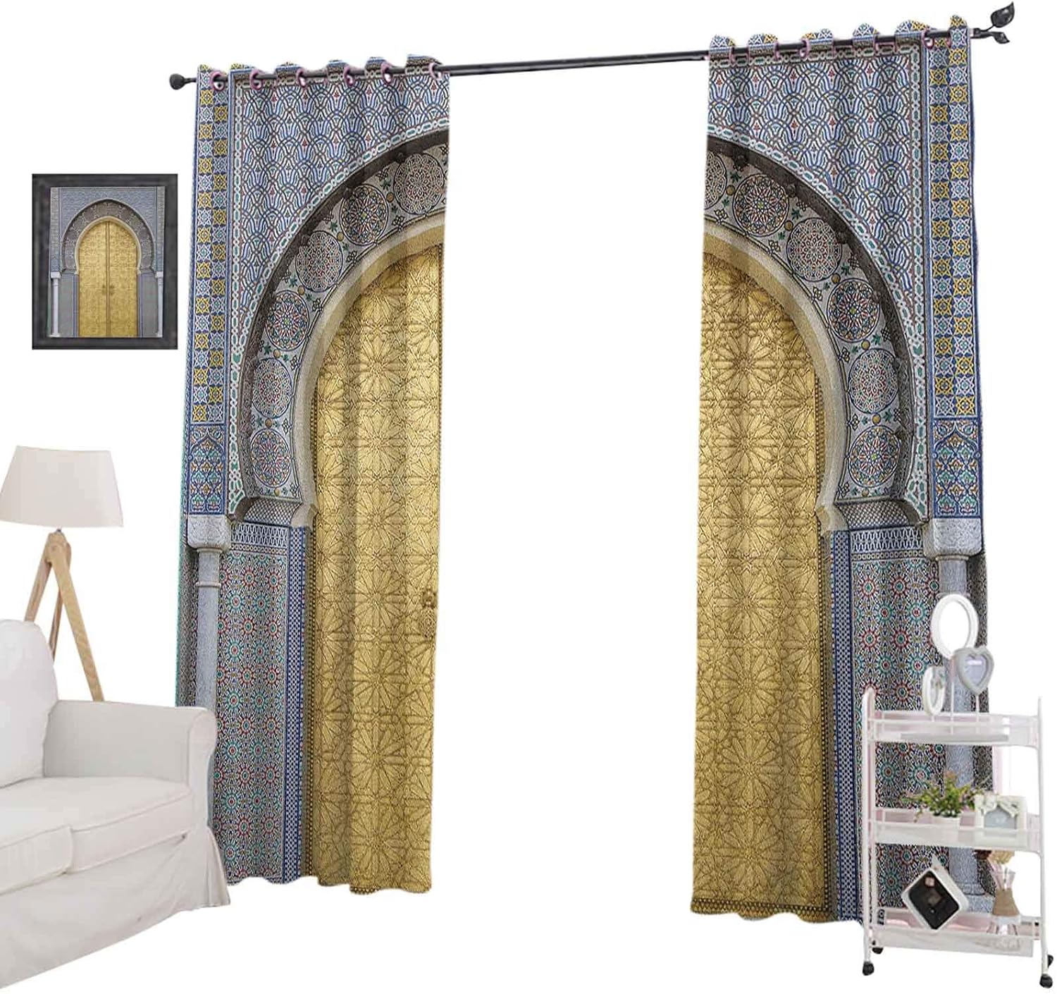 YUAZHOQI Moroccan Blackout curtainsAntique Doors Morocco Gold Doorknob