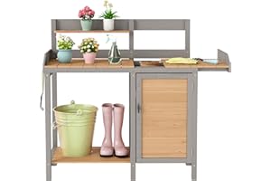 SOLIWOOD Wooden Potting Bench Table with Sink,Outdoor Garden Table Work Bench with Storage, Workstation for Outside Patio Lawn