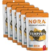 Nora Original Tempura Seaweed Snacks, Thick Nori Strips, Vegan, Pack of 6 | Low-Carb Healthy Asian Snack for Adults, Non-GMO, Nori Sheets Snack Strips, Light, Thick Nori Sheets Snack Strips, Vegan