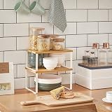 SONGMICS Spice Rack Set of 2 Expandable Stackable Shelf Organizer White/Natural view 3