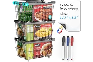 iSPECLE Freezer Organizer Bins - 3 Pack with Freezer Inventory List Board, Adjustable Width for 5 to 7 Cu.Ft Chest Freezers, Stackable Deep Freezer Bins, Assembly Required, Black