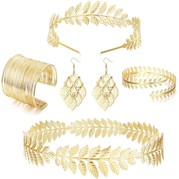 Greek Goddess Costume Accessories 17 Pieces Leaf Headband Earrings Bracelets Amazon.com: 5 Pieces Greek Goddess Costume Accessories Set  main image 4