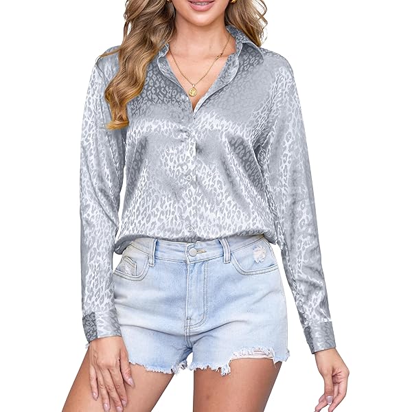 SOLY HUX Women's Satin Silk Blouses Wrap V Neck Puff Long Sleeve