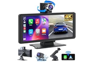 Wireless Car Stereo Carplay Screen with 4K Dash Cam, 8.1'' Portable 2K Touch Screen with 1080P Backup Camera, GPS Navigation 