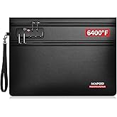 Noiposi 6400℉ Fireproof Money Bag with Lock,Dual-Zip Compartments Fireproof Document Bag for Documents and Cash,12 Layers Heat Insulated Fireproof Pouch with Zipper,Protects Important Papers,Valuables