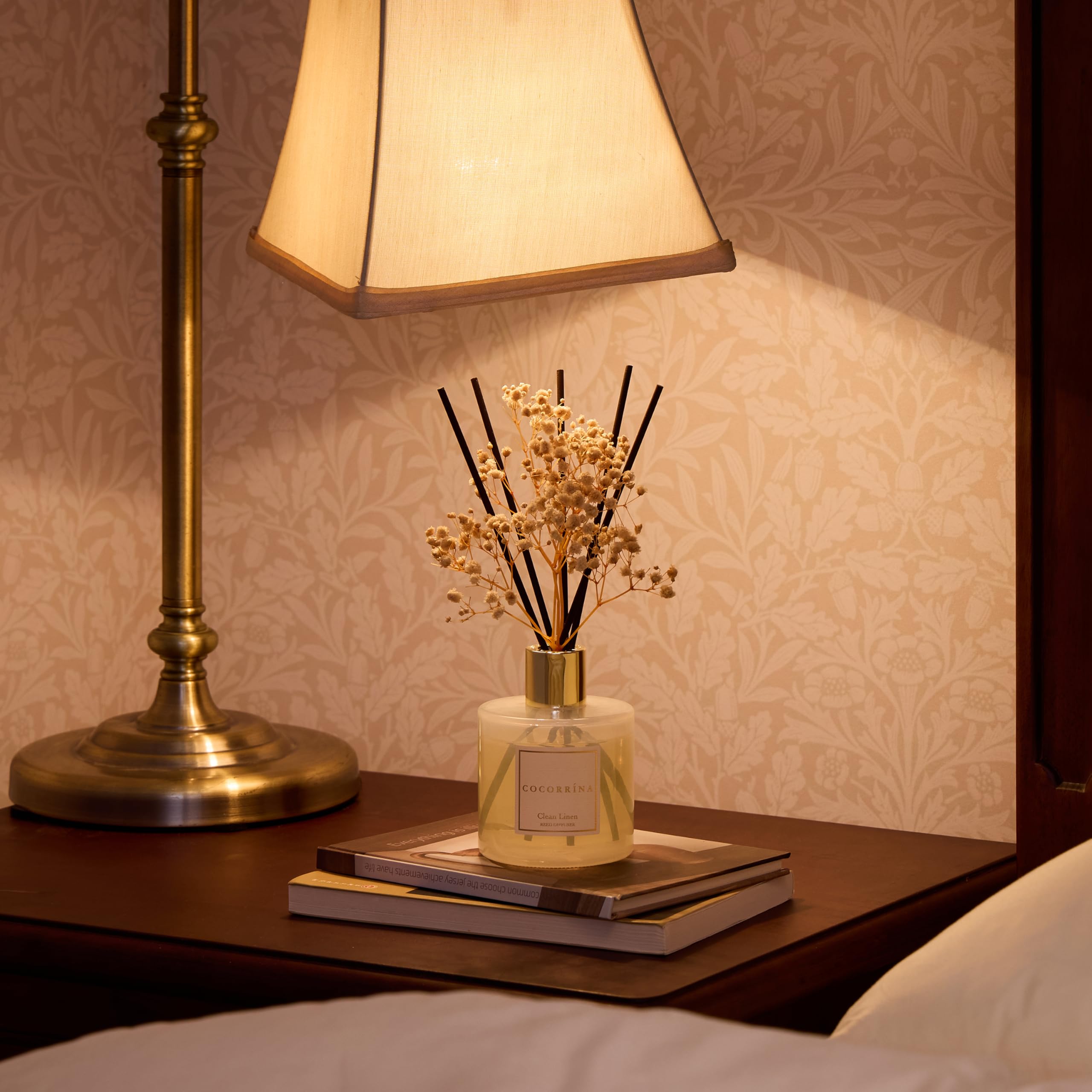 COCORRÍNA Raumduft Reed Diffuser mit 8 Duftstäbchen 200ml- Sauberes Leinen, Natürlich, Langanhaltend, Home Duft ätherisches Öl Reed Diffusor für Badezimmer Regal Dekoration 7