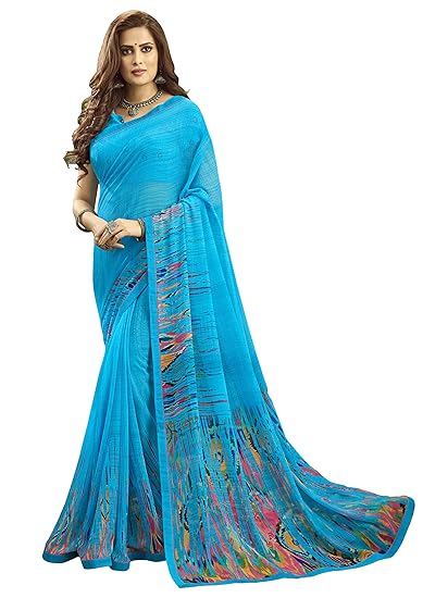 Women's Georgette Saree With Blouse Piece (RKSCAASMA326_Blue)