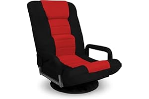 Best Choice Products Swivel Gaming Chair 360 Degree Multipurpose Floor Chair Rocker for TV, Reading, Playing Video Games w/Lumbar Support, Armrest Handles, Adjustable Foldable Backrest - Black/Red
