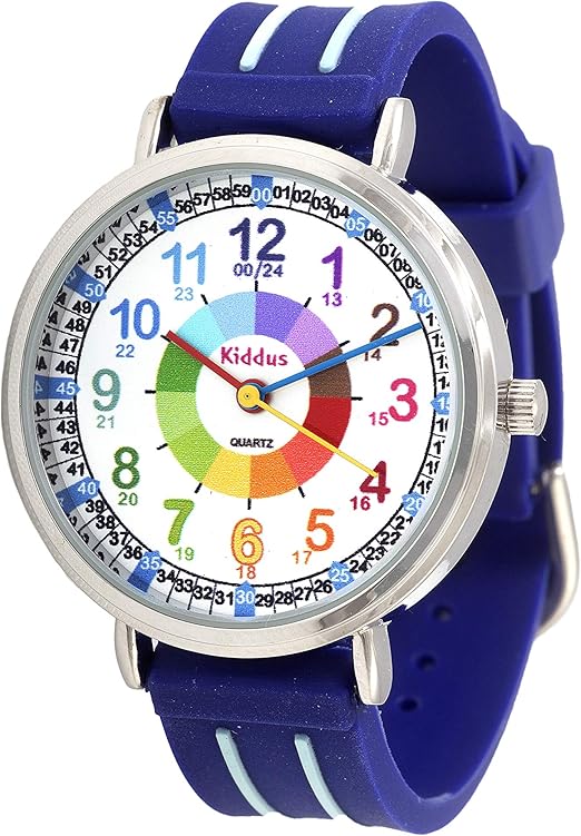 Kiddus Educatief Kinder Horloge Voor Jongens En Meisjes Analoog Time Teacher Polshorloge Met Oefeningen Japanse Quartz Mechanisme Designed Om Te Helpen De Tijd Te Leren Blauw Amazon Nl