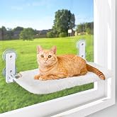 AMOSIJOY Foldable Cat Window Perch with Metal Frame, M White | Reversible Cover with Soft Plush &amp; Mesh, Machine Washable, Cordless Cat Hammock Bed with 4 Strong Suction for Large Cats
