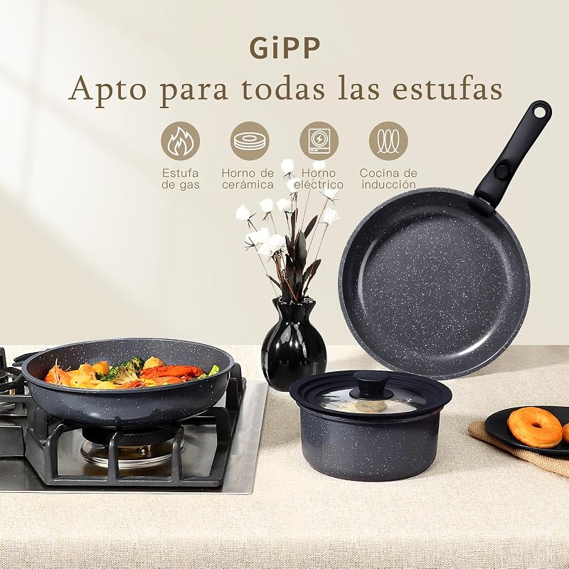 Conjunto de tachos e frigideiras de 15 peças, tabuleiros de indução em alumínio, inclui tabuleiros de 24 cm e 30 cm, casserola de 3 L e 4 L, wok de 28 cm, tampa, pega removível e outros acessórios