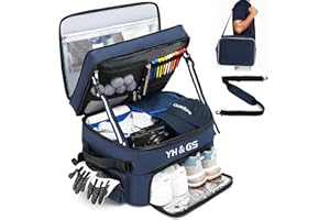 GOTECH Golf Trunk Organizer, 3 Layer Golf Accessories for Men, 2 Pair Shoes Separate Ventilated Compartment Golf Organizer for Car, Balls, Clothes, Gloves, Accessories Golf Gifts (Add shoulder straps)