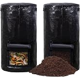 MyLifeUNIT Compost Bins Outdoor, Composting Bin for Outside Garden, Reusable Garden Yard Waste Bag, 34 Gallons (2 Pack, Black)