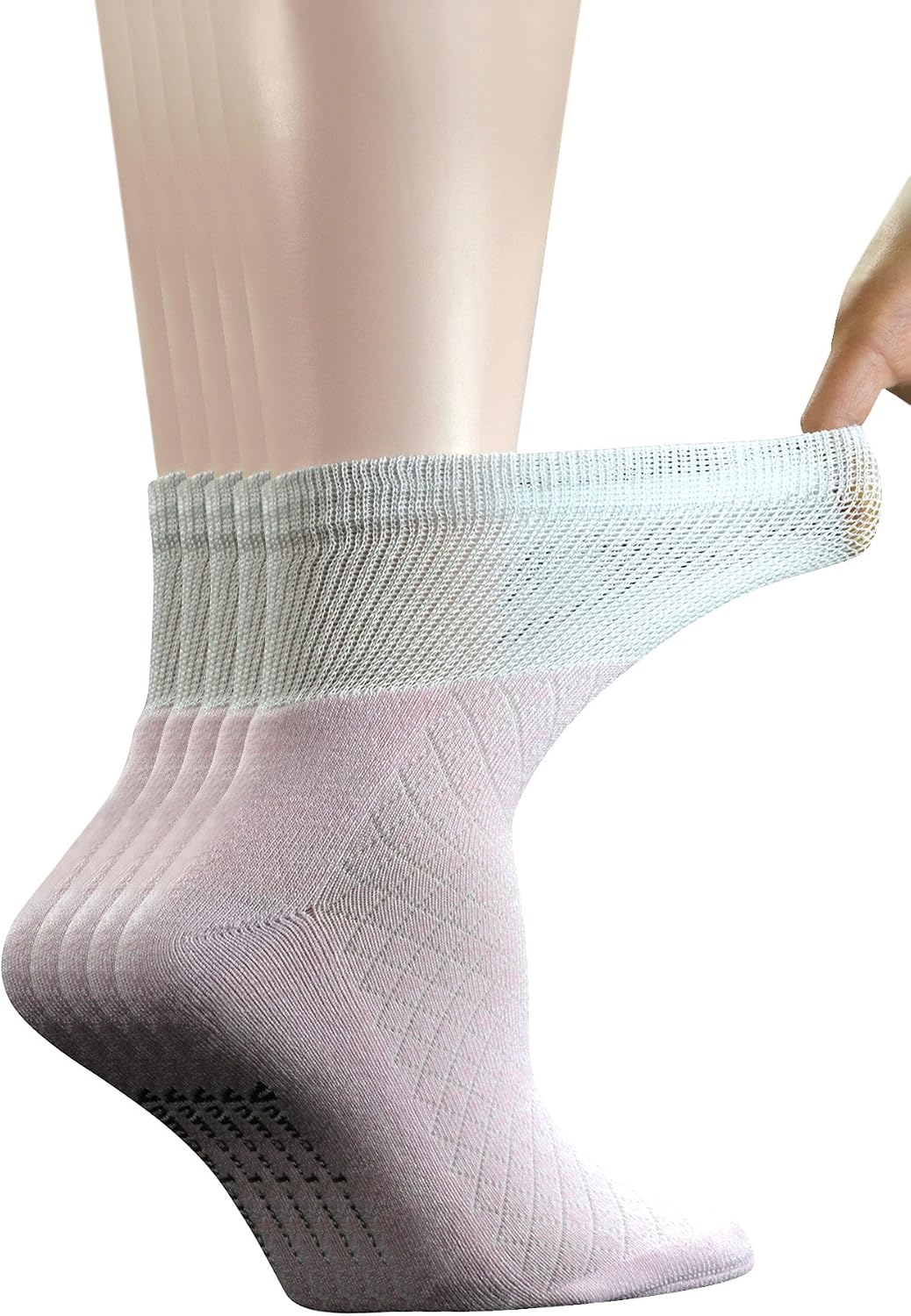 Yomandamor Ladies 5 Pack Bamboo Quarter Seamless Diabetic Sock with Non-Binding top,Size 3-8 UK, 5 works Pink