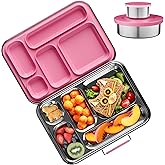 AOHEA Stainless Steel Bento Box Kids, Kids Metal Bento Lunch Box BPA Free Lunch Box Containers 304 Stainless Steel Bento Box for School and Office(Pink)