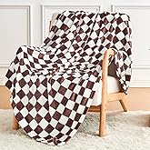 Edenleaf Brown Checkered Blanket, Ultra Soft Cozy Flannel - Checkered Grid Print Throws for Bed Sofa Couch, Luxury Throw Blanket for All Seasons, 50x60 Inch, Brown