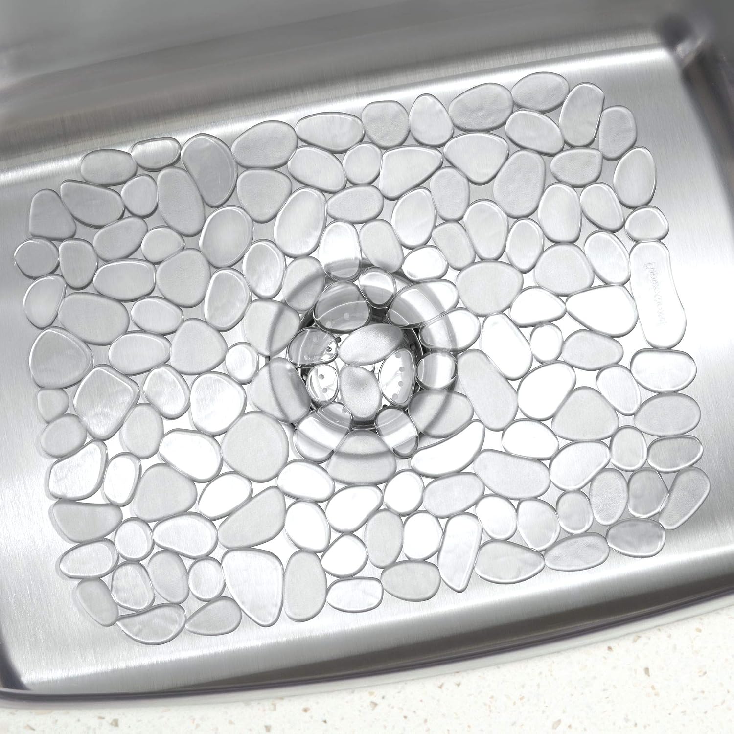 iDesign 60660 Pebblz Dish Anti-Slip Sink Draining Board Mat, Plastic, Clear, Large - Image 4