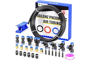 TAILONZ PNEUMATIC Black 4MM or 5/32 Inch OD 10 Meter 32.8ft PU Polyurethane Air Tubing Kit Pipe Hose Air Line Tubing Air Hose Fittings Push to Connect Fittings(29PCS)