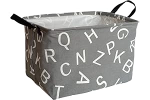 HUAYEE Rectangular Storage Bin Shelf Basket Canvas Fabric Toy Box,Waterproof Coating Nursery Hamper with Handles,Gift Basket for Home,Office,Clothes,Books(Alphable)