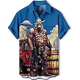 DADDYLOCO Men's Button Down Shirt Funny Western Printed Casual Summer Beach Party BBQ Short Sleeve Shirts