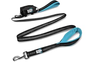 Black Rhino Heavy Duty Dog Leash for Medium and Large Dogs - 6 ft Long Double Handle Leash with Padded Traffic Control Handles and Bag - Reflective, Durable, and Weather Resistant (Sport Blue)