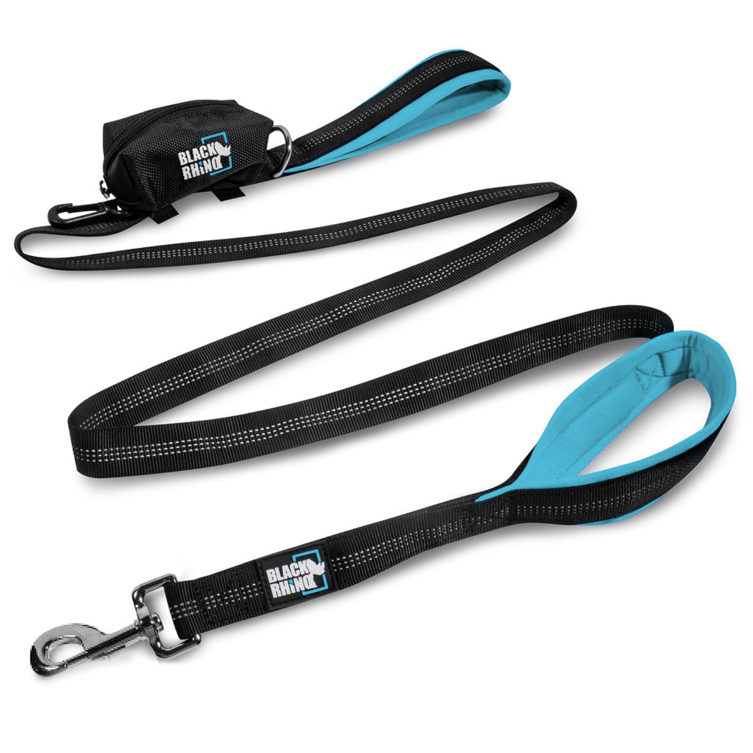 Black Rhino Dog Leash - Heavy Duty - Medium & Large Dogs | 6ft Long Leashes | Two Traffic Padded Comfort Handles for Safety Control Training - Double Handle Reflective Lead (Sport Blue)