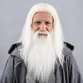 Topcosplay Men Wizard Wig and Beard Long Staight Cosplay Halloween Costume Party Wigs (White)