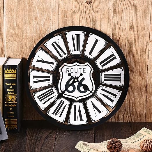 Uhrks Reloj De Pared Silencioso De Madera Creativo Ruta 66