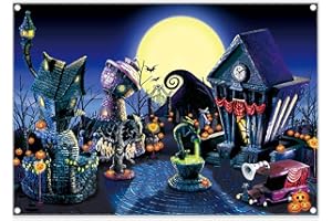 ZTHMOE 7x5ft Halloween Nightmare Themed Party Photography Backdrop Pumpkin Moon Town Background Birthday Baby Shower Christmas Party Decorations Photo Tapestry Props