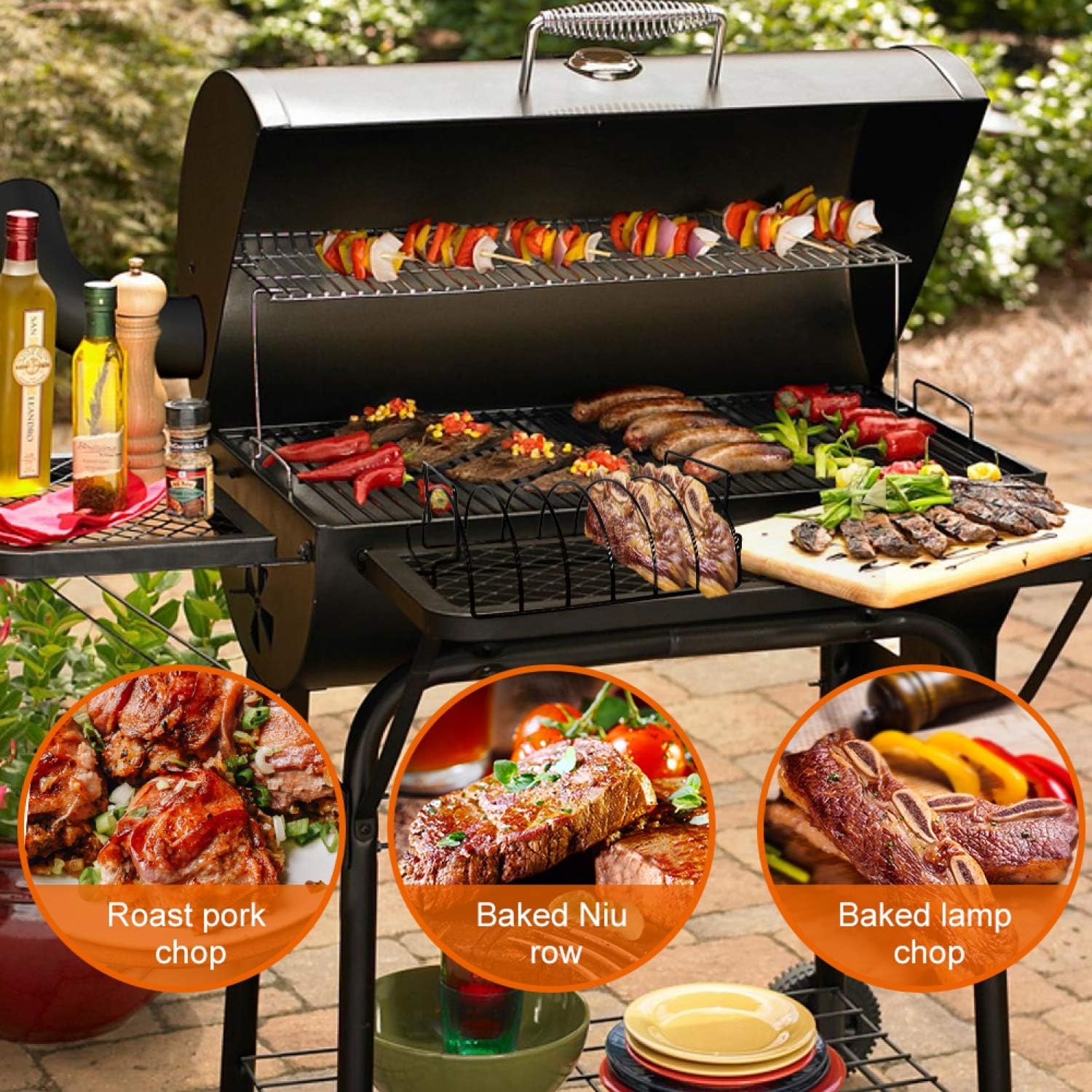 Gonioa Rib Rack for Grilling, Non-Stick Metal BBQ Tools Steak Holders with 2 Handle Rack Grill Stand Roasting BBQ Rib Rack Kitchen Outdoor Barbecue Accessories : Garden & Outdoor