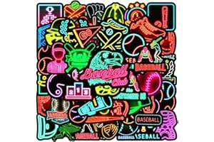 jixiejumo Neon Baseball Stickers 50 Pcs, Vinyl Merch Gift Waterproof Sticker Pack for Laptop, Water Bottle