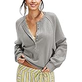 Ziqoty Women's Half Button Down Pullover Knit Sweater Casual Henley Long Sleeve Tunic Tops Loose Fit Trendy Outfits(Grey-L)