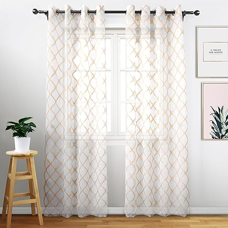 Buy White Curtains 63 Inches Long Embroidered Trellis Voile
