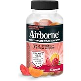 Airborne Immune Support Gummies, Assorted Fruit Flavor, 63 Ct - 750 mg Vitamin C + Vitamins A, D &amp; E + Zinc, Selenium, and Manganese | with Herbal Blend | Naturally Flavored