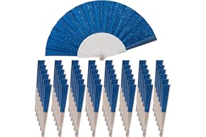 SiissaPeksid 48 Pack Handheld Fan,Folding Hand Glitter fan with Shining Transparent Fan Rib – Ideal for Wedding, Church, Festival, Dance, Tea Party, Club, and EDM Accessories, Royal blue