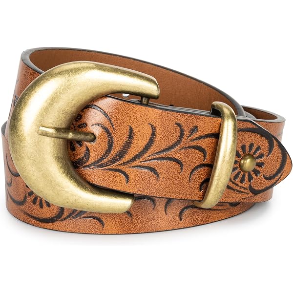 7881 Women\'s Cowboy Belts Floral Country Leather Waist Belt For Jeans Amazon.com: GORGLITTER Women main image 3